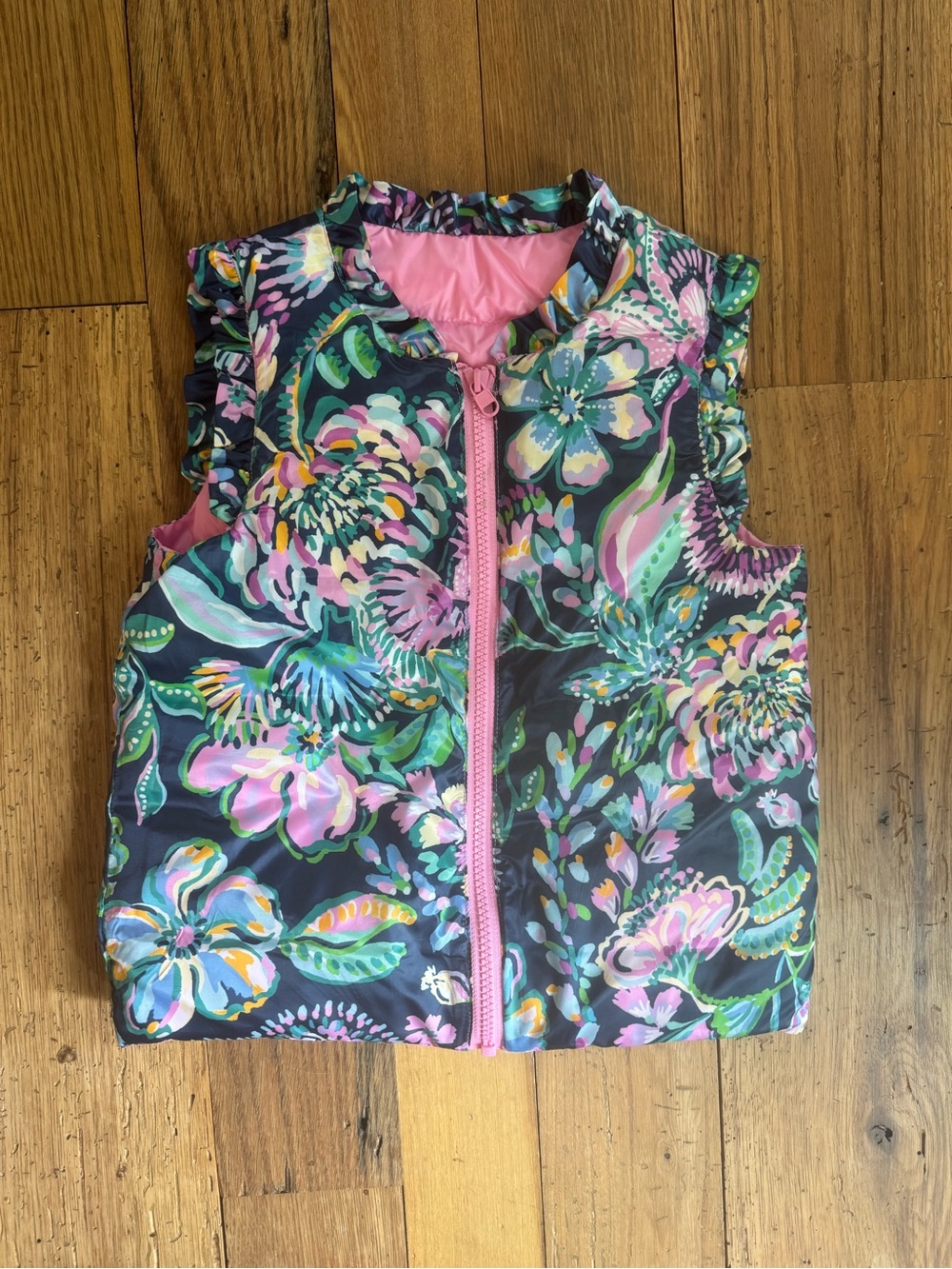 Lilly Pulitzer Girls Floral Ruffle Vest - Pink, Navy & Multicolor